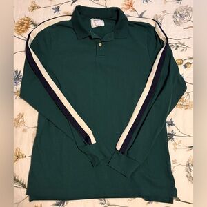 Old Navy Forest Green Long-Sleeve Polo with Navy and Cream Sleeve Stripes